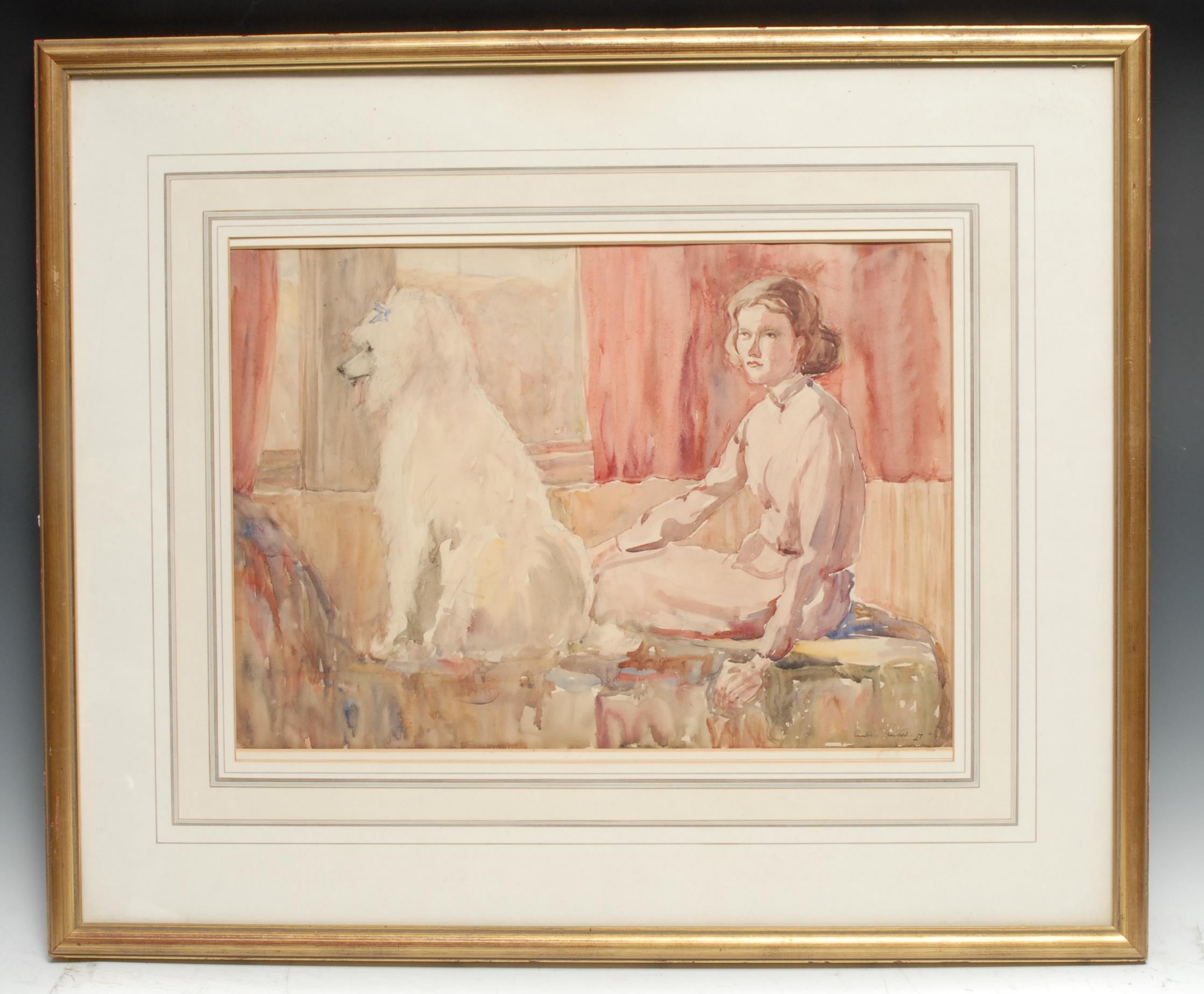 C*** Stuart (British School, early 20th century) A Lady of Fashion and her Poodle signed and dated - Bild 2 aus 3