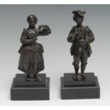 Rococo School (18th/19th century), a pair of brown patinated bronzes, the serenading gallant plays