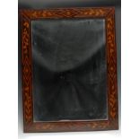 A 19th century Dutch mahogany and marquetry rectangular looking glass, inlaid with flowering leafy