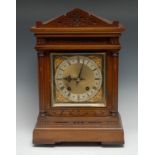 A Victorian walnut bracket clock, 16cm square brass dial with silvered chapter ring of Roman and