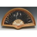 A French eighteen-stick fan, the silk banner painted in gouache with Sappho and putti, 45cm wide,