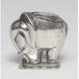 A silver novelty pin cushion, as an elephant, 4.5cm high, London import marks