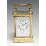 A 19th century lacquered brass repeating carriage clock, 7cm rectangular enamel dial inscribed R.