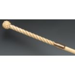 Folk Art - a 19th century whalebone and marine ivory walking stick, screw-on Turk's head knop,