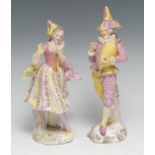 A pair of continental figures, Pulcinella and Columbina, 21cm high, c.1880