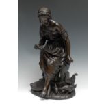 Auguste Louis Mathurin Moreau (1834 - 1917), after, a brown patinated bronze, Mother Hen, signed