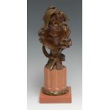 Georges van der Straeten (Belgian, 1856 - 1941), a brown and gilt-patinated bronze, Summer, bust-