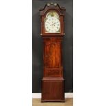 A Victorian mahogany longcase clock, 35cm arched painted dial inscribed S. Hurst, Liverpool, Roman