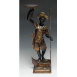 A 19th century Venetian table top blackamoor torchere, carved and polychrome painted as a gondolier,
