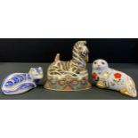 A Royal Crown Derby paperweight, Zebra, silver stopper. printed mark; others, Blue Fox, no