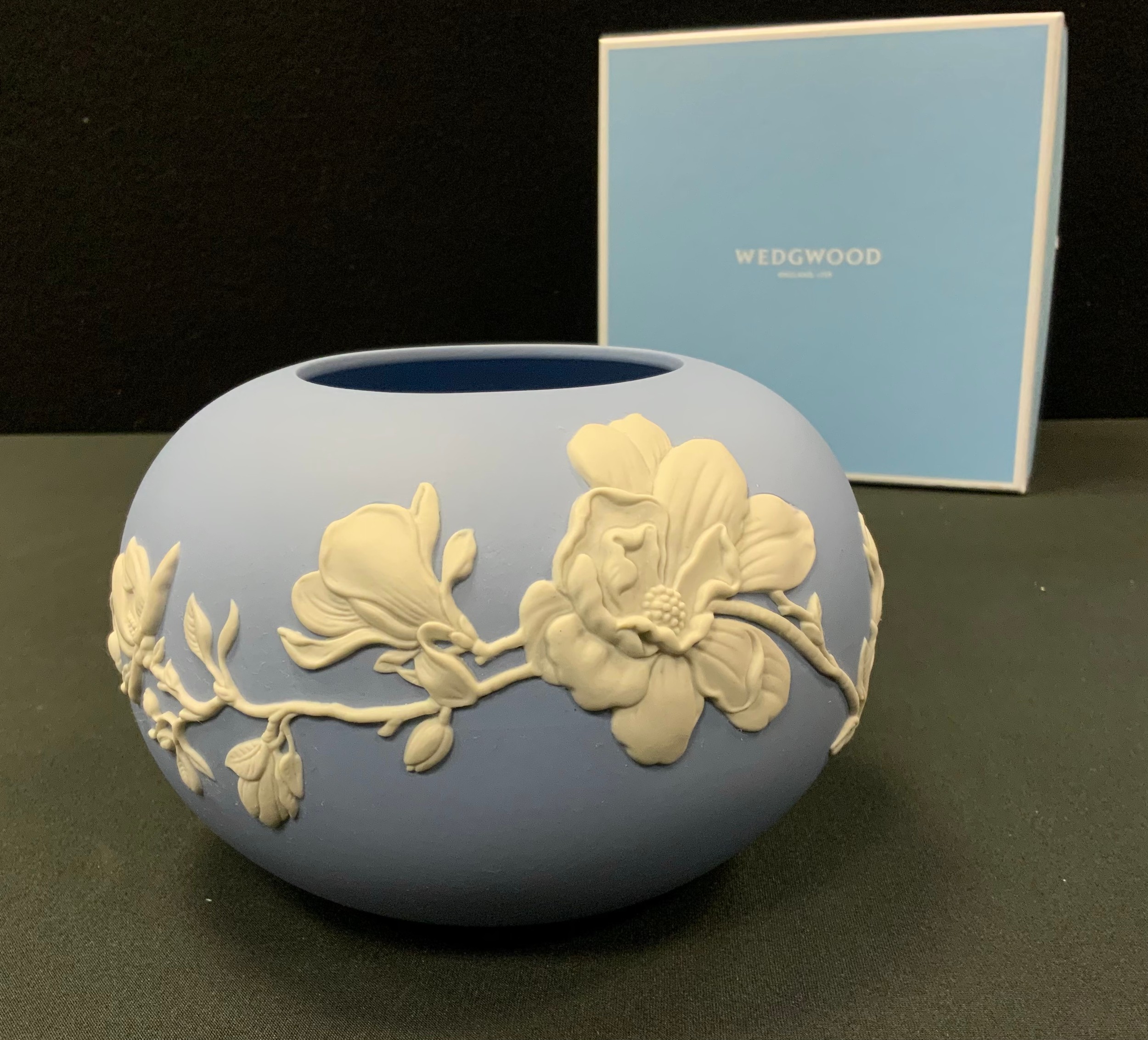 A Wedgwood Magnolia pattern rose bowl, boxed.