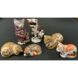 A Royal Crown Derby paperweight, Majestic Cat, gold stopper. printed mark; others, Cottage Garden
