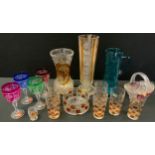 Art Glass - a Bohemian amber and clear glass tapering vase; others; five highball glasses, multi-