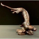 Paul Jenkins (British Bn. 1946), an animal 'bronzed' model, Otter, signed with initials P.J., 39cm