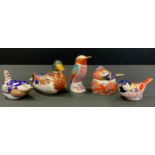 A Royal Crown Derby paperweight, Mallard Duck, silver stopper. printed mark; others, Ruby-throated
