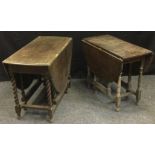 A 19th century oak gate-leg table, oval top, barley twist legs, 75cm high, 154cm wide; another