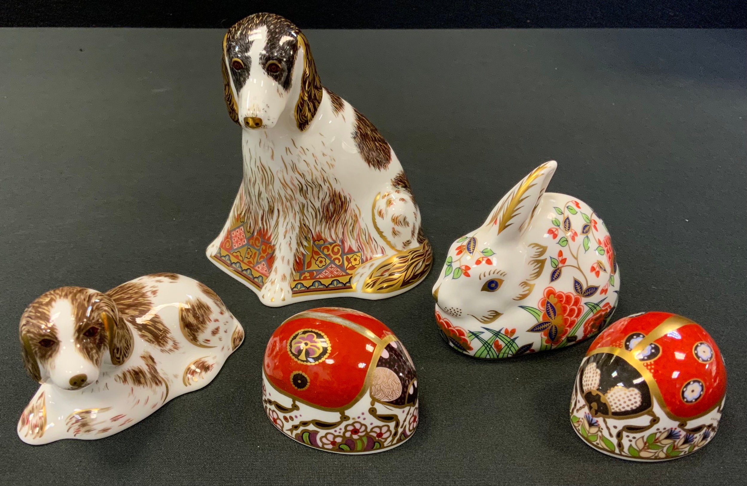 A Royal Crown Derby paperweight, Molly, gold stopper. printed mark; others, Scruff; Meadow Rabbit;