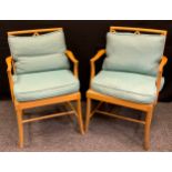 A pair of English Beech wood conservatory armchairs, (2).