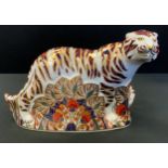 A Royal Crown Derby paperweight, Bengal Tiger, gold stopper. printed mark