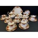 A Royal Albert Old Country Rose pattern six setting tea set inc tea pot, cups, saucers, side plates,