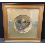 A 19th century portrait plaque, Terrier Dog, 18cm diameter, gilt frame