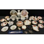 Royal Albert Old Country Roses trinket dishes; vases; bell; Aynsley Wild Tudor rabbit trinket pot;