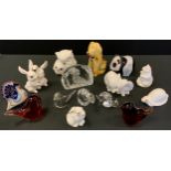 Animals - Wedgwood glass Panda Bear glass paperweight; pair of Amber Birds; Coalport paperweights