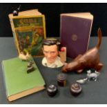 A Doulton character jug, The Cricketer, (second); cat and mice models; three books