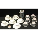 A 1960s Briglin pottery coffee set; Rosenthal lace pattern part tea set; a pair of Japanese wall