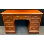 A late 19th century mahogany desk, with central drawer, flanked by four short drawers, 75cm high,