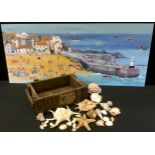 Concology - Seashells, Starfish, Conch etc; a Military 90mm shells wooden case; Sunny St Ives Print,