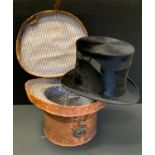 A Top hat, Fred Bingham, Nottingham, leather hat box