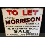 An enamelled sign, To Let Appy David Morrison & Son, Estate Agents & Auctioneers, 15 Washway Road,