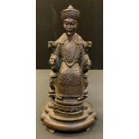 Chinese School, a dark patinated bronze, Emperor, 22cm high