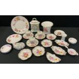 Royal Crown Derby Posies pattern inc cups, saucers, side plates, planter, trinket dishes etc; Minton