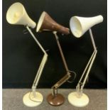 An Angle poise lamp, in brown; others, white (3)