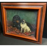 English school, early 20th century, Gordon Setter and Pug, oil on canvas laid on panel, 20cm x 25cm