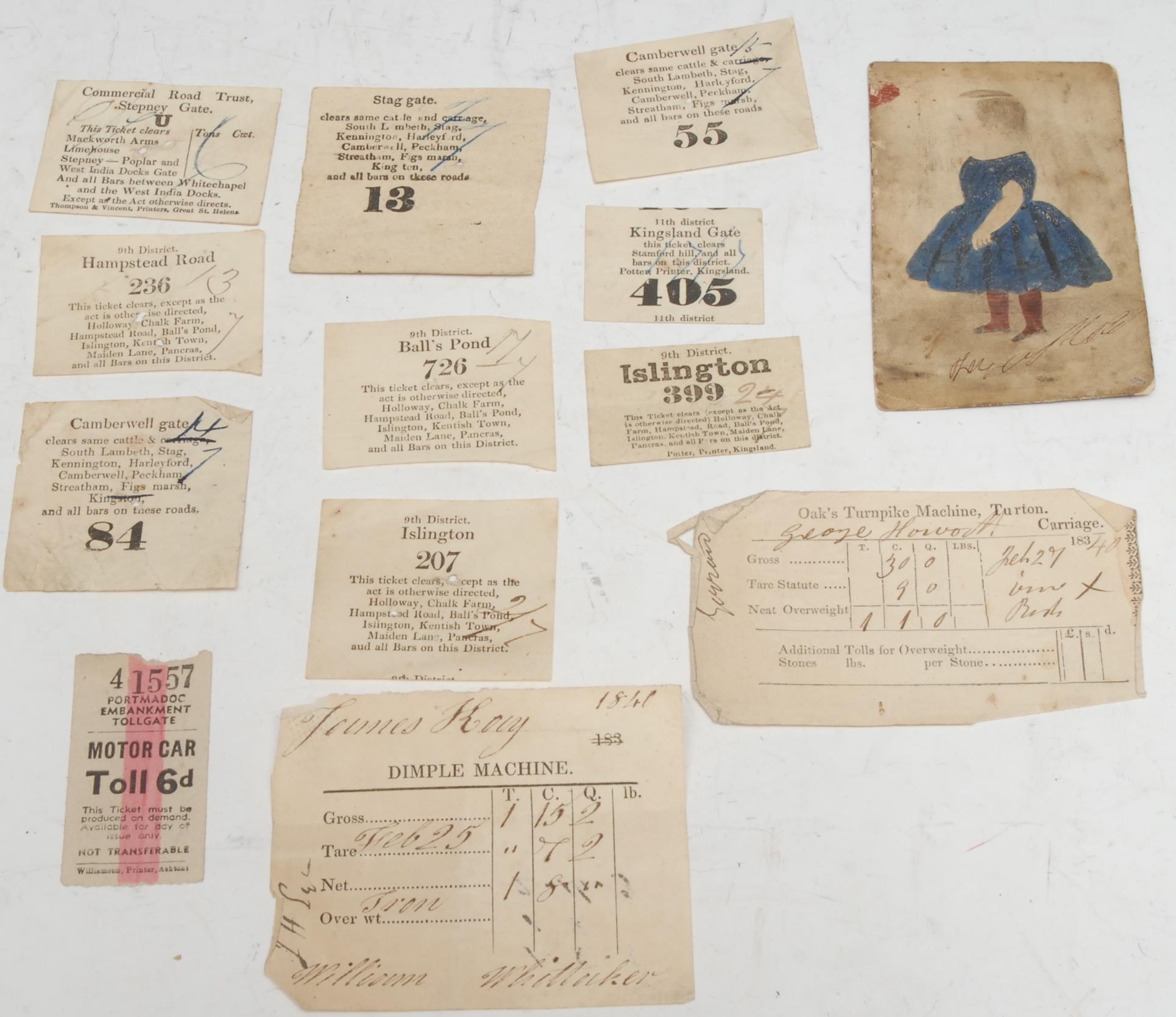 Ephemera - Transport, Roads and Tickets, a collection of early 19th century and later toll bar