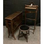 A late Victorian small mahogany Pembroke table; a late Victorian footstool; a 'Versatile Valet' by