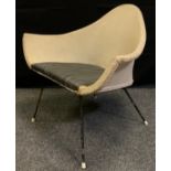 Modern Design - A Lloyd Loom retro tub chair, original black and white 'Barcode' upholstered seat,