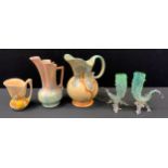 Ceramics and Glass - a near pair of Victorian green Vaseline glass spill vases, shaped tapering