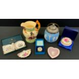 Ceramics - a ;late 19th century Wedgwood plae blue jasperware ginger jar, silver plated mount, swing