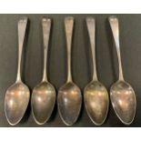A set of five George III silver tea spoons, Peter & Ann Bateman, London 1794, 54.4g gross (5)
