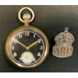 A military issue GSTP pocket watch, black dial, Arabic numeral, subsidiary seconds (missing hand),