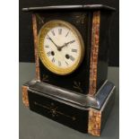 A Victorian slate mantel clock, twin winding holes, eight day movement, 24cm high, c.1880