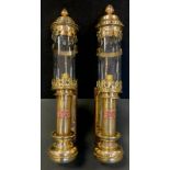 Railwayania - a pair of GWR brass copper mounted carriage lamps, cylindrical chimneys, crown top