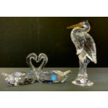 A Swarovski Crystal Feathered Beauties collection model Stork; similar pair of Swans, all boxed (3)