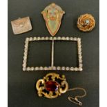 Jewellery - a 19th century deep orange and yellow metal brooch; silver envelope stamp case; collar