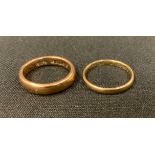 A 9ct gold wedding bang, size H, another size I, 4.6g gross