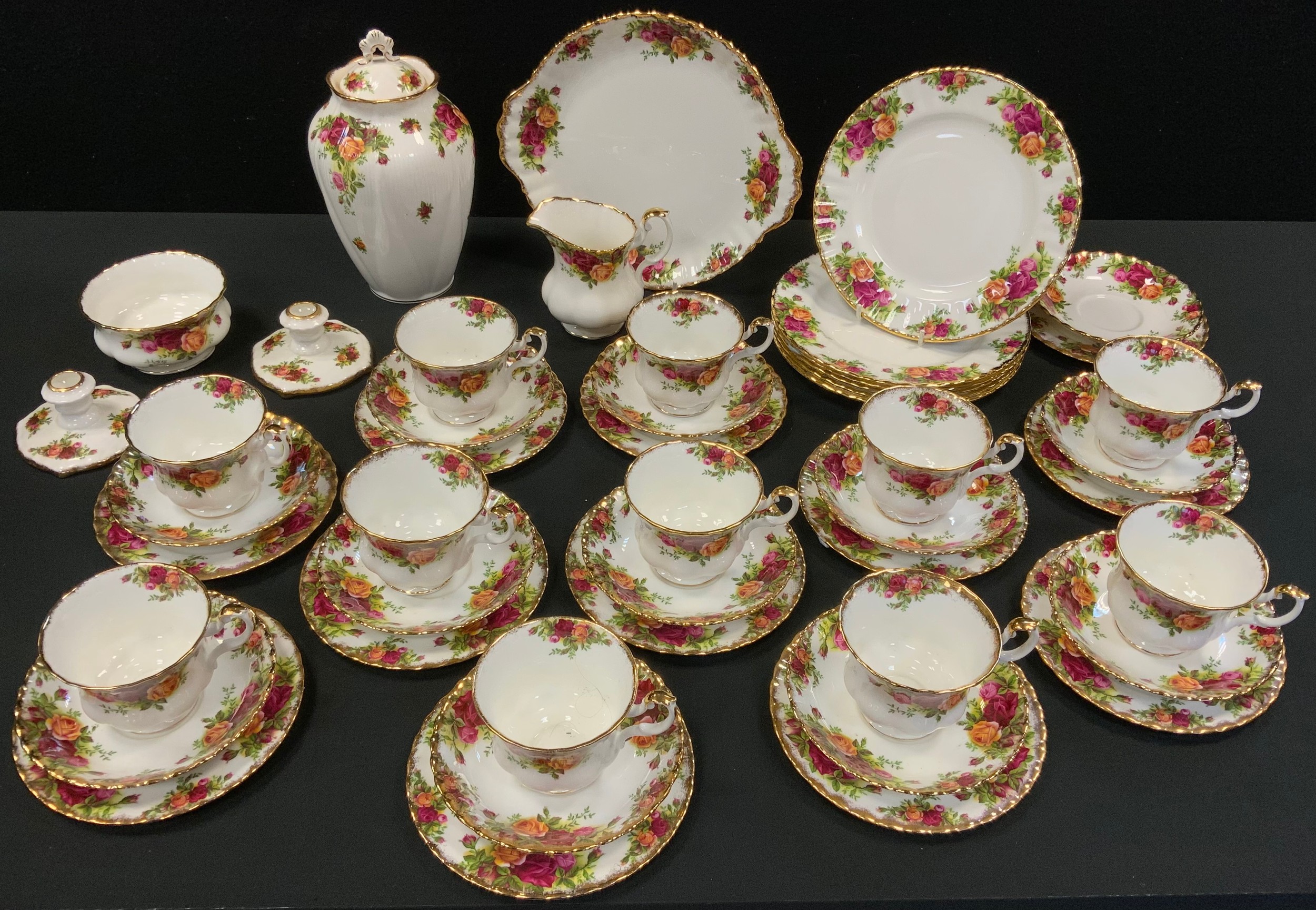 A Royal Albert Old Country Roses tea service, for twelve, comprising 11 cups, saucers, side